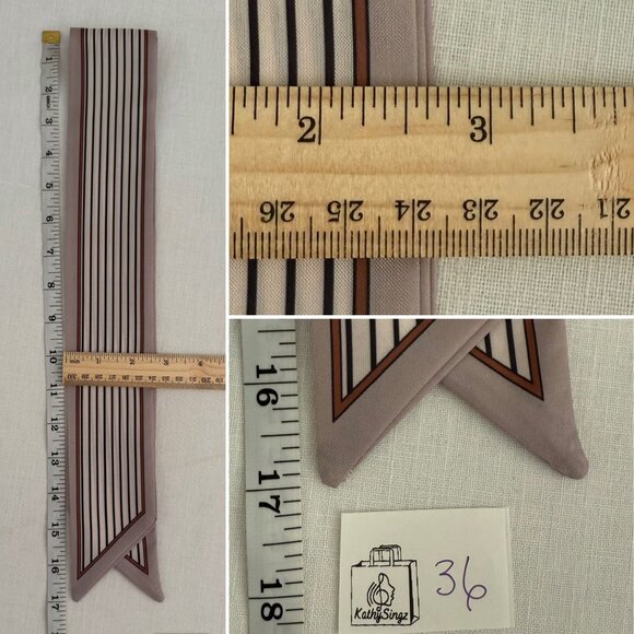 Slim Scarf Taupe Stripe Print 34 in Neck Hair Hat Bag Wrap Accessory No36 - Picture 6 of 9